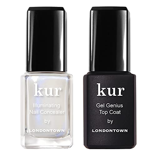 LONDONTOWN مجموعة LONDONTOWN kur Milky Nail Conceal Go Duo تتضمن خافي عيوب الأظافر المضيء Milky Nail وطلاء Gel Genius العلوي مجموعة من قطعتين 04 أونصة سائلة - Image 1